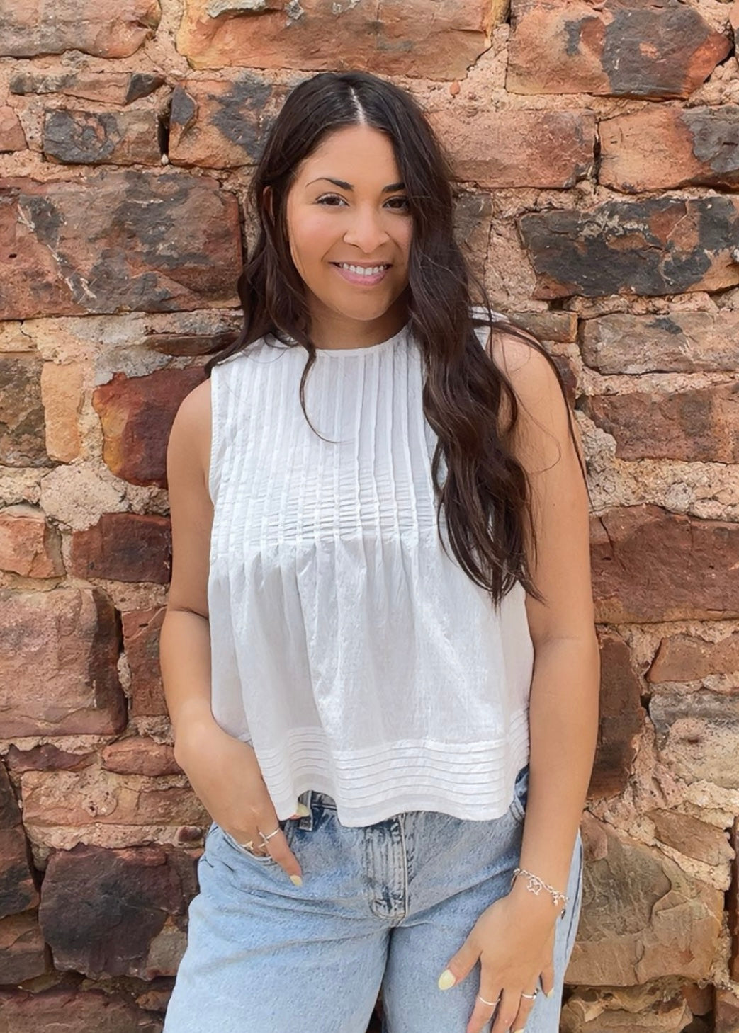 Tops | Blouse White Sleeveless Pleated
