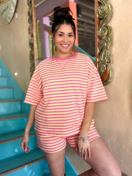 Sunset Stripe Lounge Short Set
