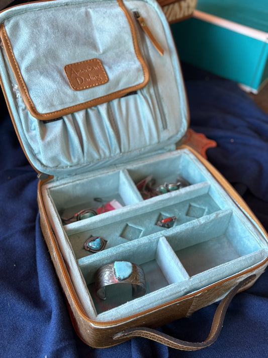 Jewelry Storage | White Hand Tooled Top Genuine Western Leather Case