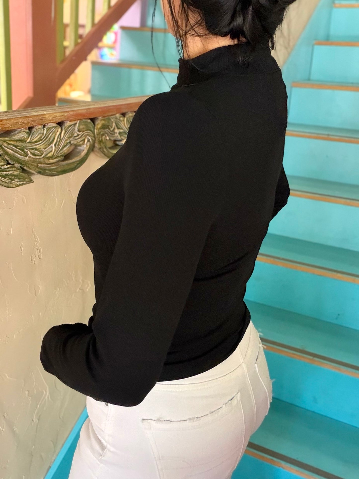 Top - Onyx Ribbed Mock Neck