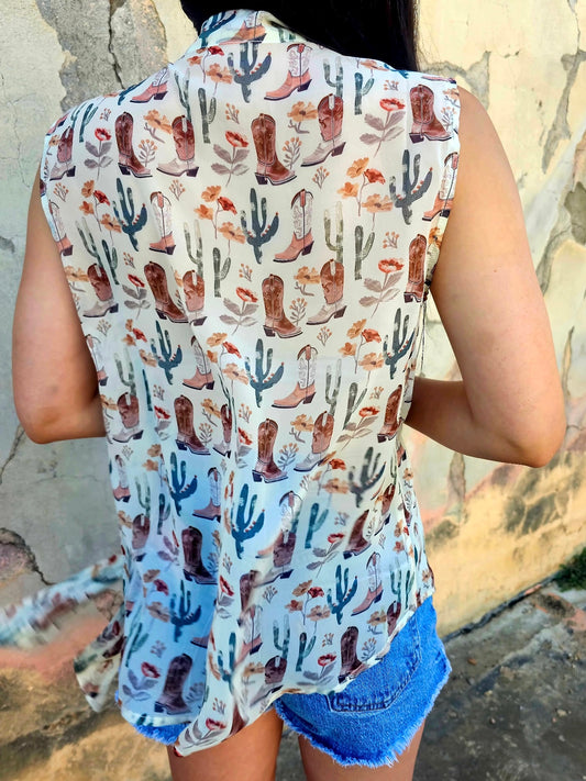 Tops | Blouse Floral Boot Sleeveless