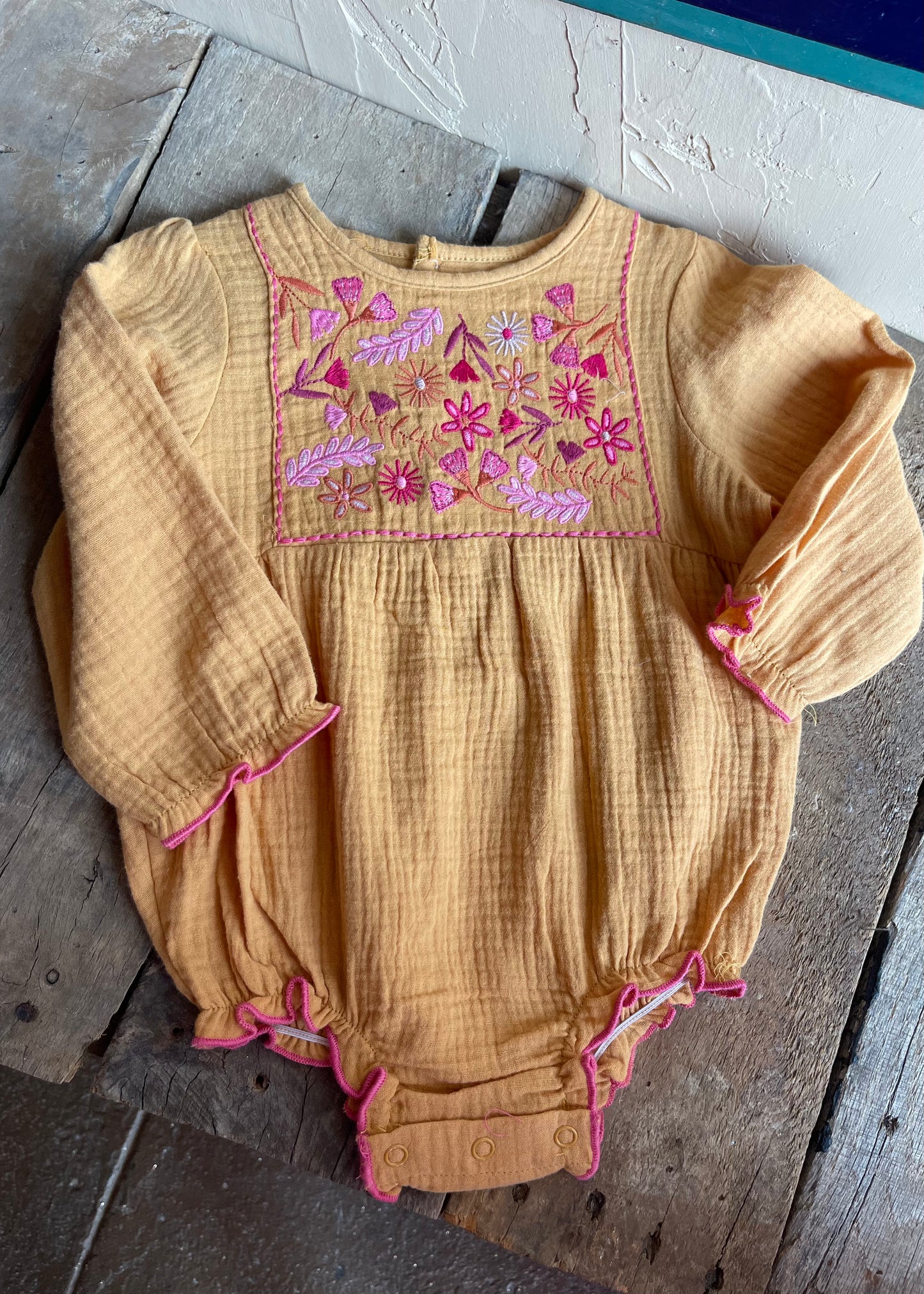 Girls | Pink Floral Bubble Onesie 9-12m