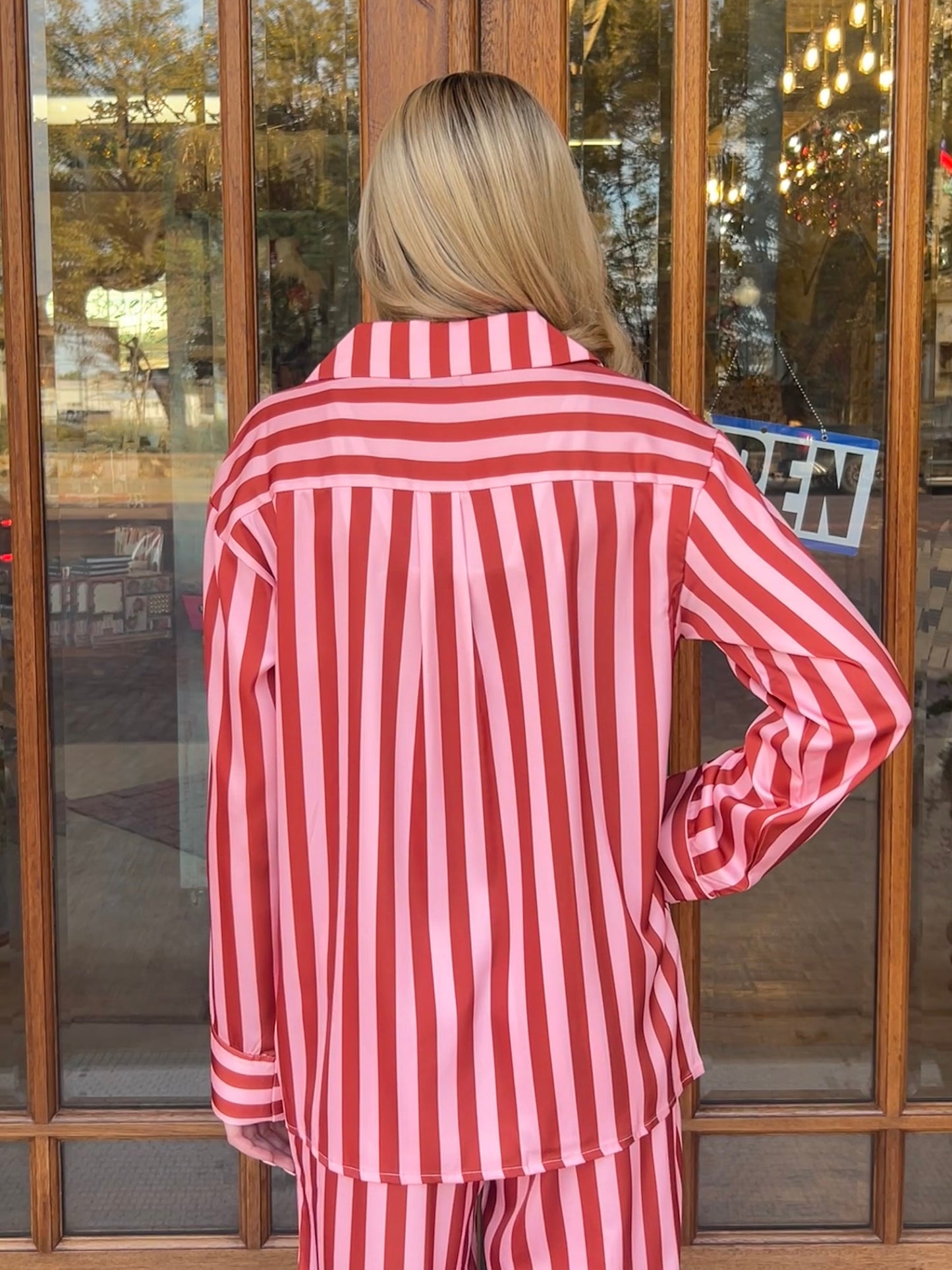 Blush Striped Satin Christmas Pajamas