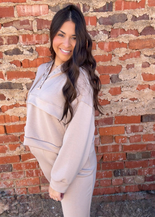 Sets | Taupe Marl Double Soft Hoodie and Cuff Pant