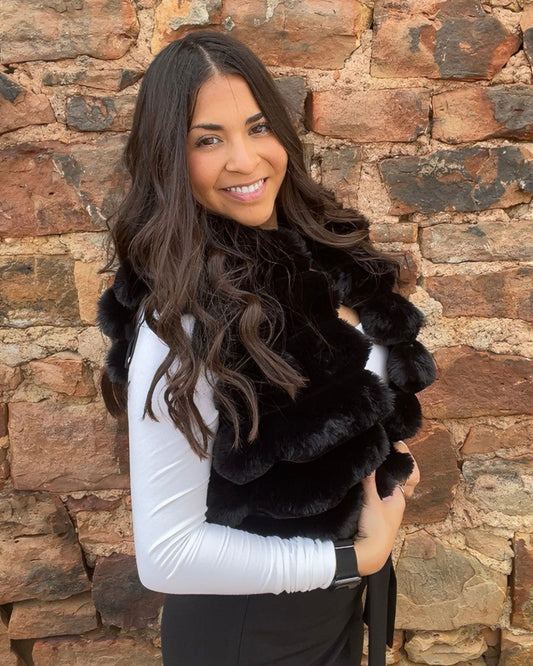 Tops | Vest Puffer Crop Stripe Fur High Neck Open Front