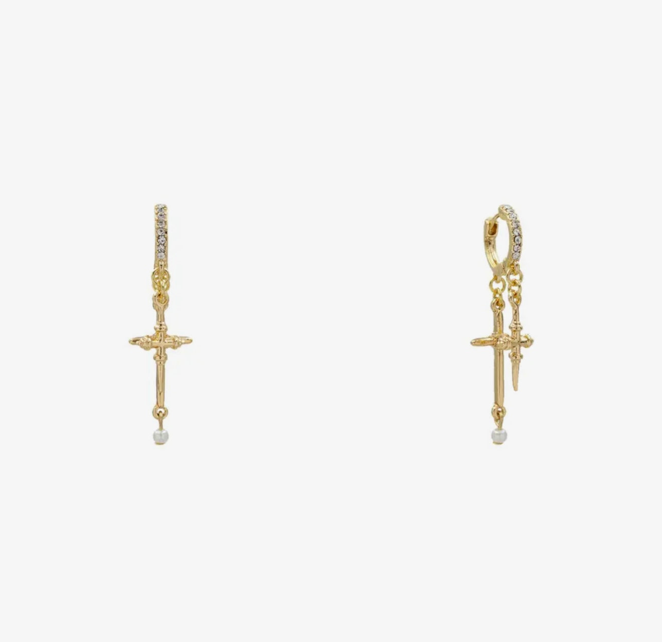 Earrings - Gold Cross Bar Drop