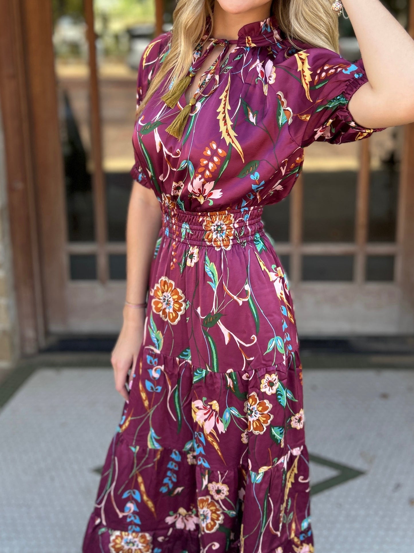 Dress | THML Maxi Smocked Waist Tassel Floral
