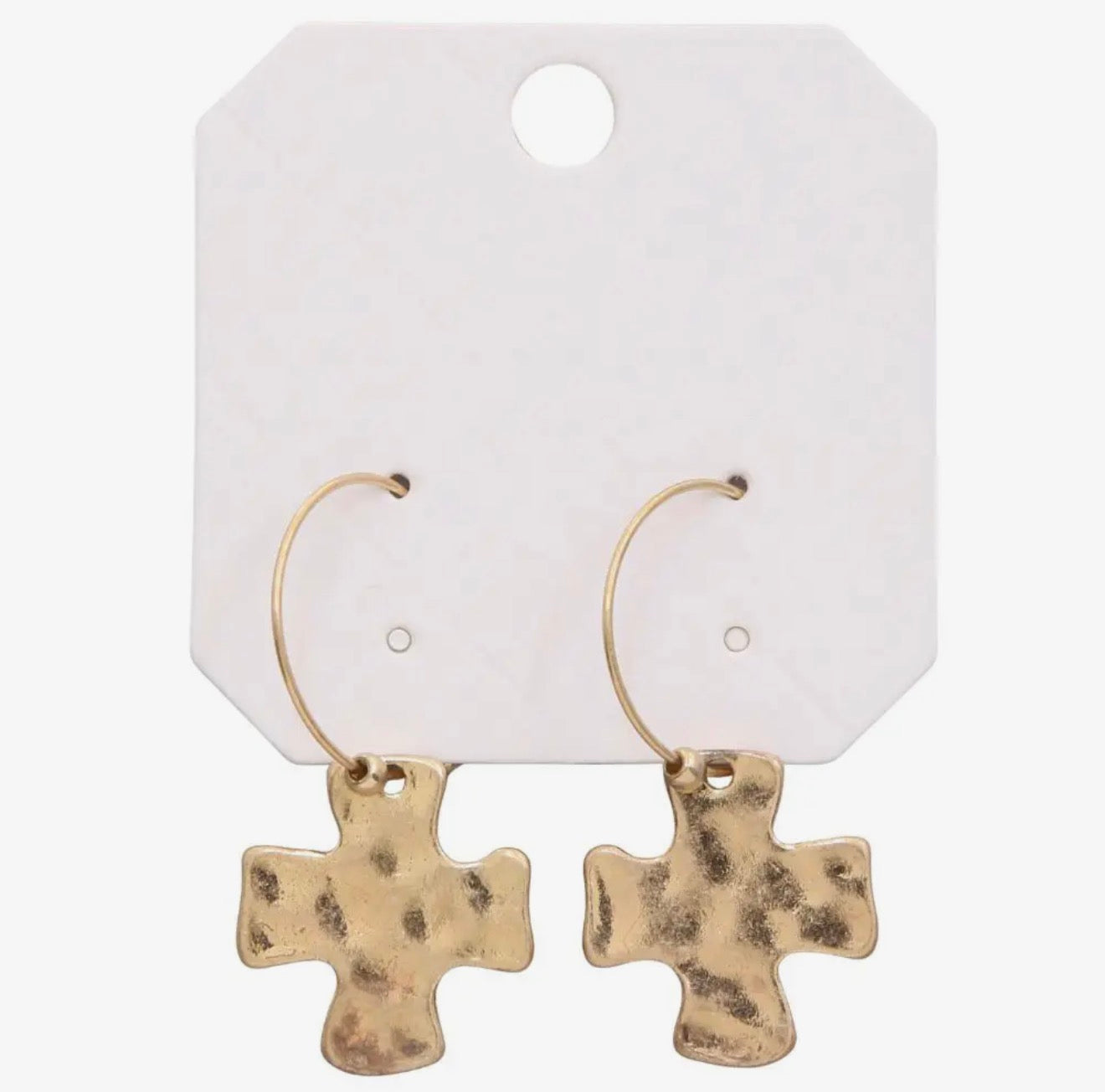 Earrings - Hammered Cross Hoop
