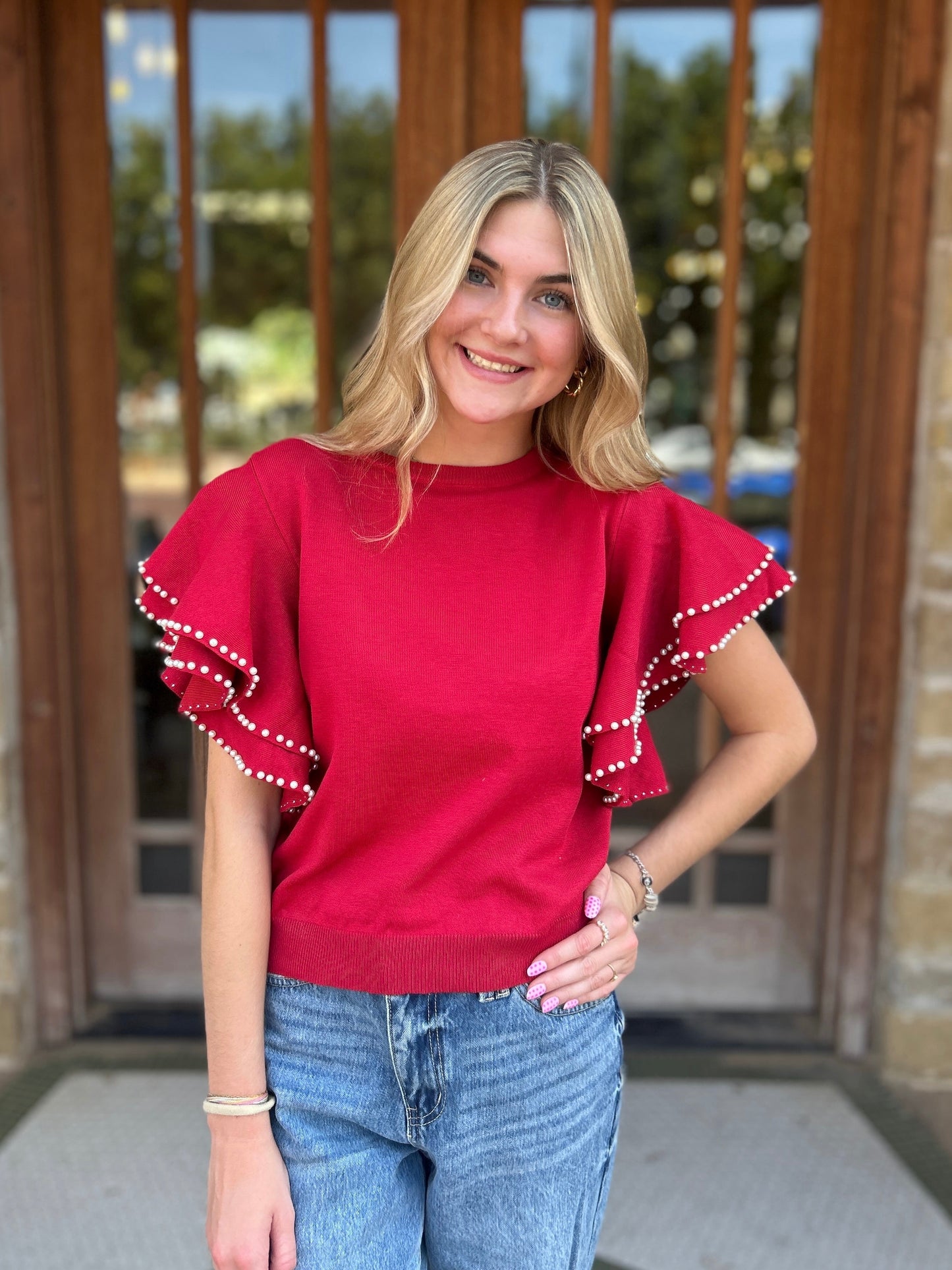 Tops | Sweater Double Layer Pearl Knit