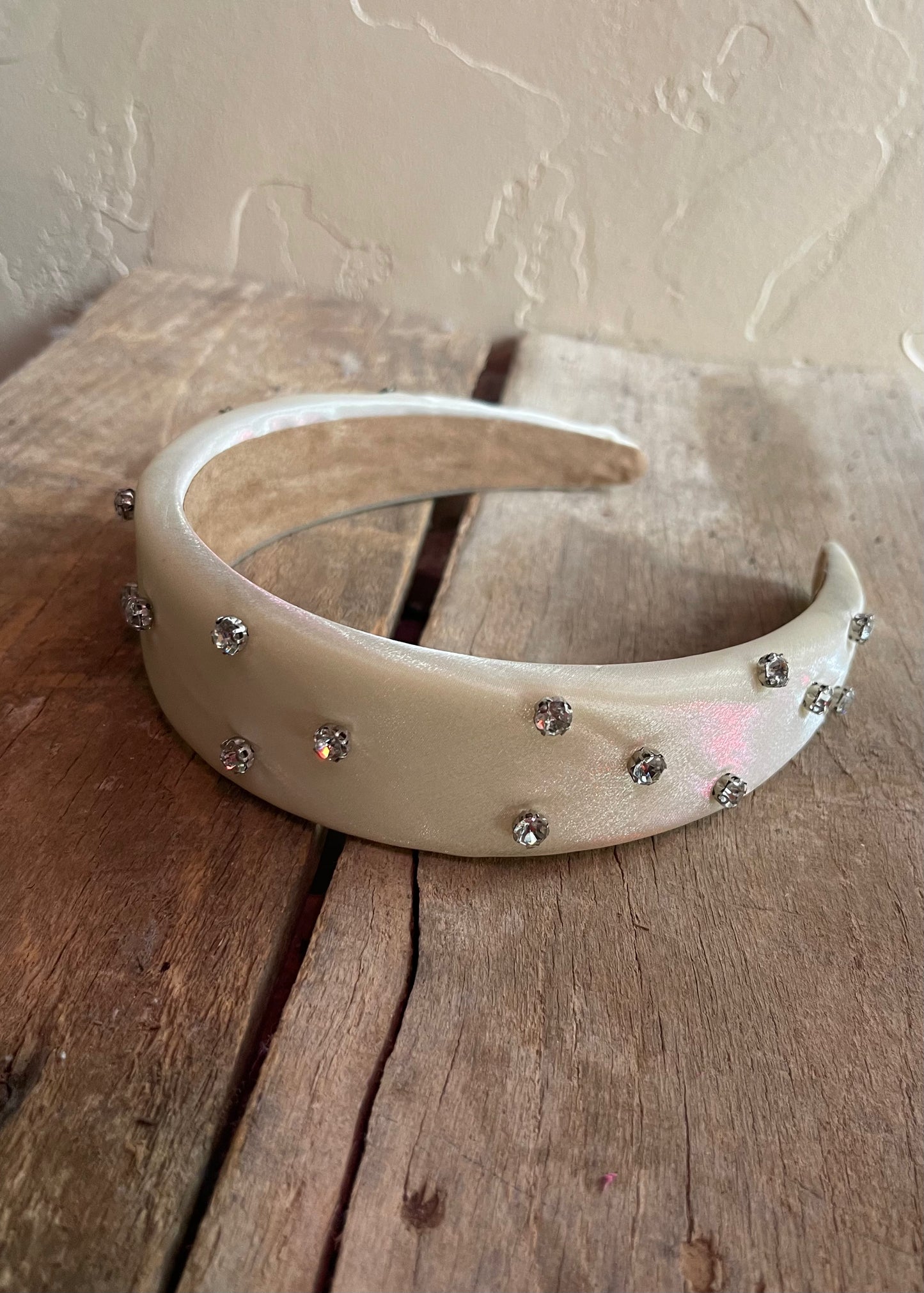 Hair Accessory | Ivory Silk with Clear Rhinestones Flat Headband