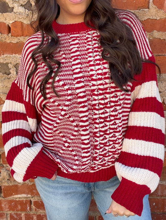 Tops | Sweater Red Multi Pattern Crochet