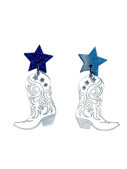 Jewelry | Earrings Navy Blue and Sliver Acrylic Cowgirl Boots