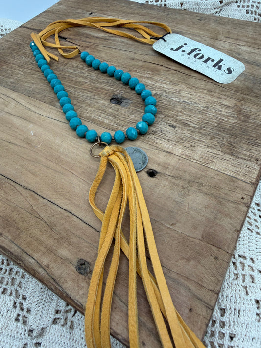J. Forks Mustard Tassel Necklace