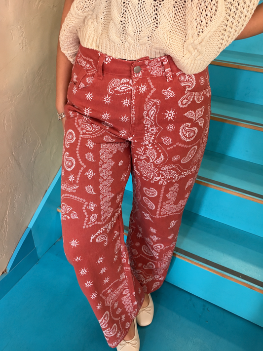 Pants - Terracotta Mid Rise Barrel Leg
