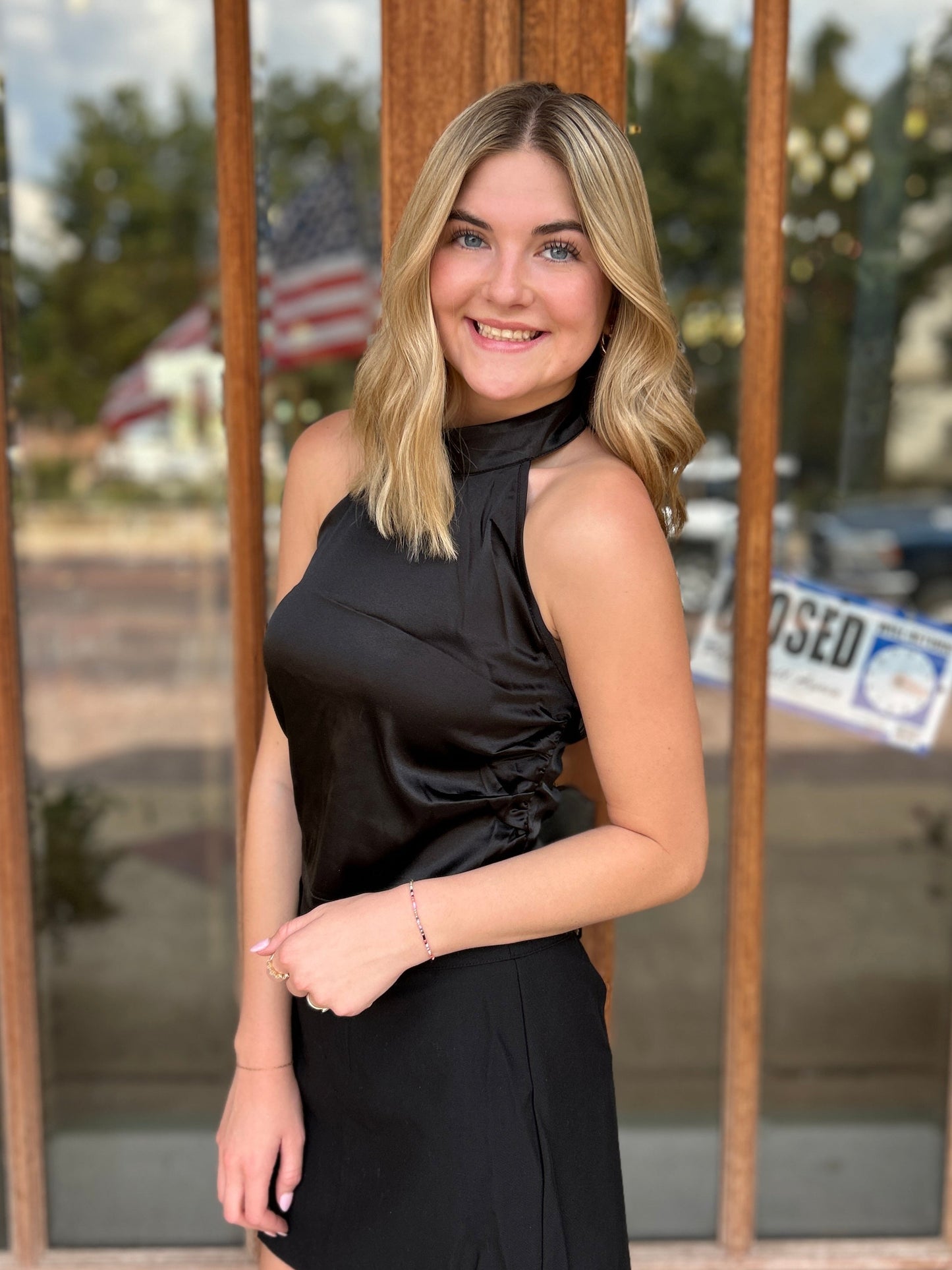 Tops | Tank Black Satin Halter