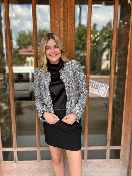 Coat | Jacket Boucle Tweed Silver Lurex Short