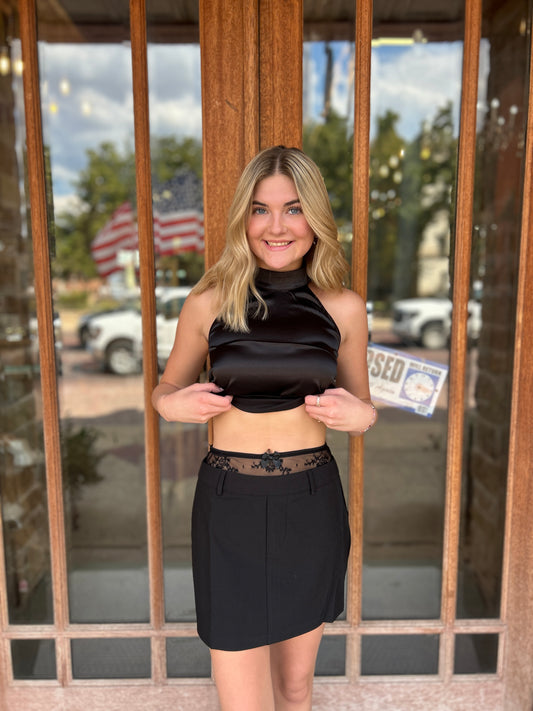 Bottoms | Mini Skirt Black Lace Contrast Waist