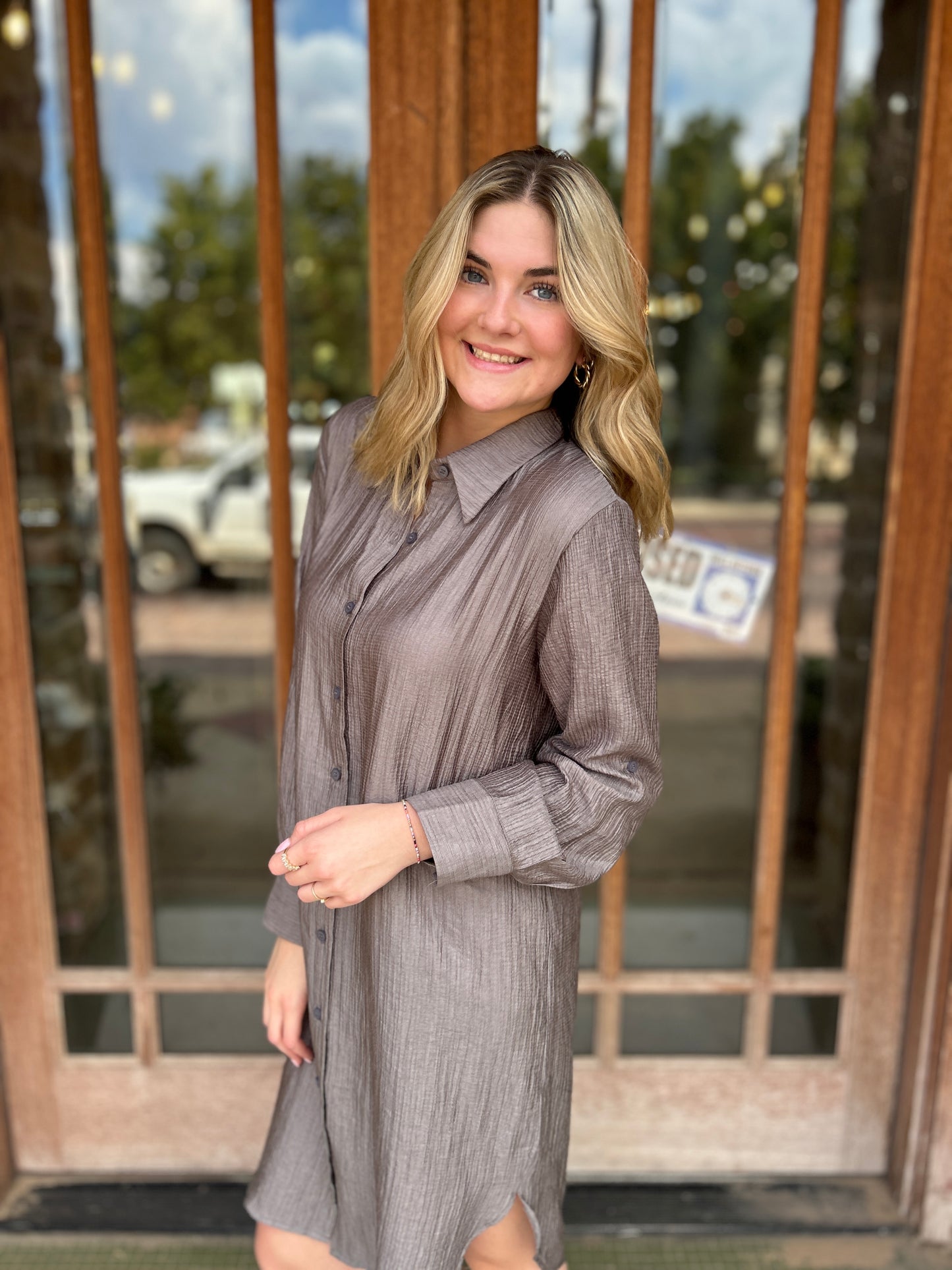 Dress | Shiny Charcoal Crinkled Shirt