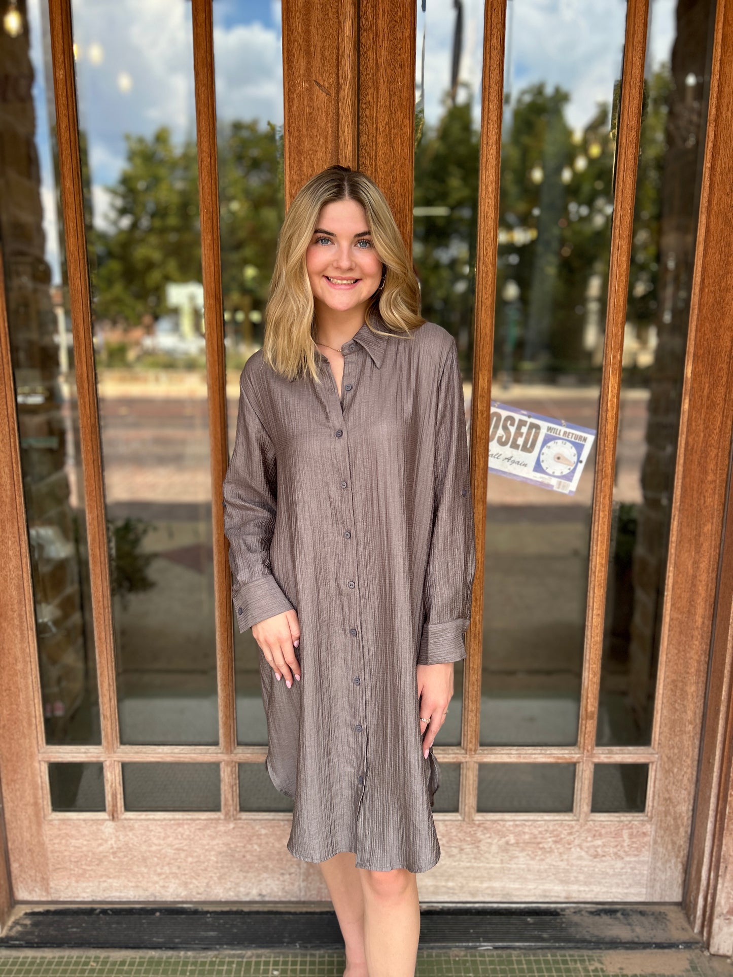 Dress | Shiny Charcoal Crinkled Shirt