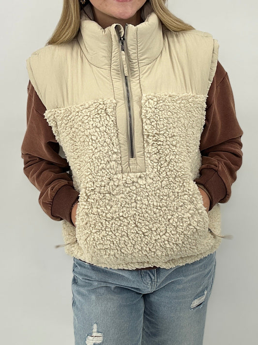 Tops | Vest Sherpa Contrast High Stand Collar