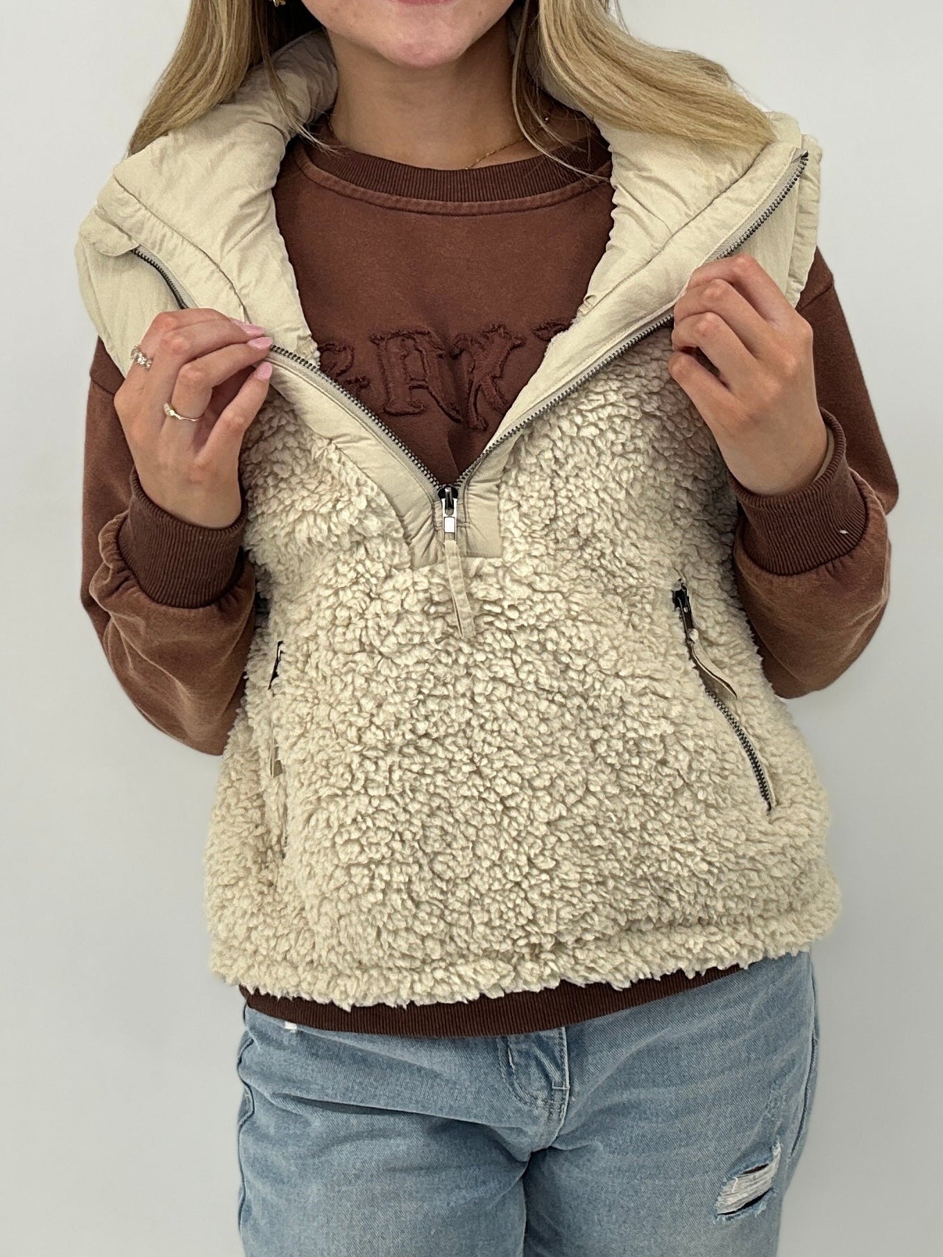 Tops | Vest Sherpa Contrast High Stand Collar