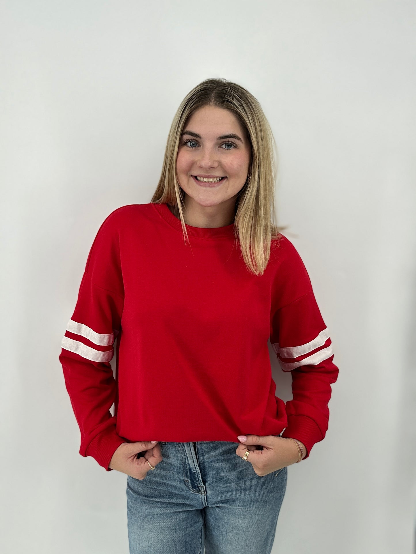 Tops | Sweater Striped Detail Red/White