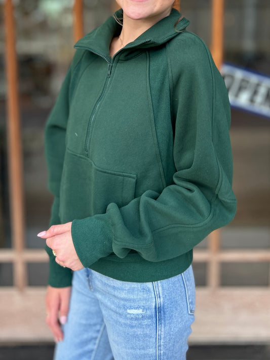 Tops | Pullover Dove Funnel Neck Half Zip Forest