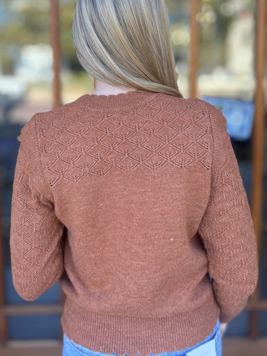 Ruffle Sleeve Pointelle Camel Sweater