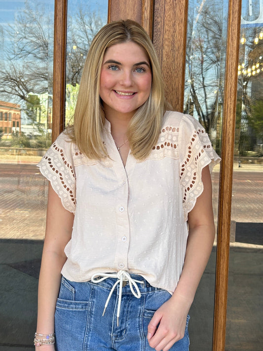 Apricot Ruffle Sleeve V-Neck