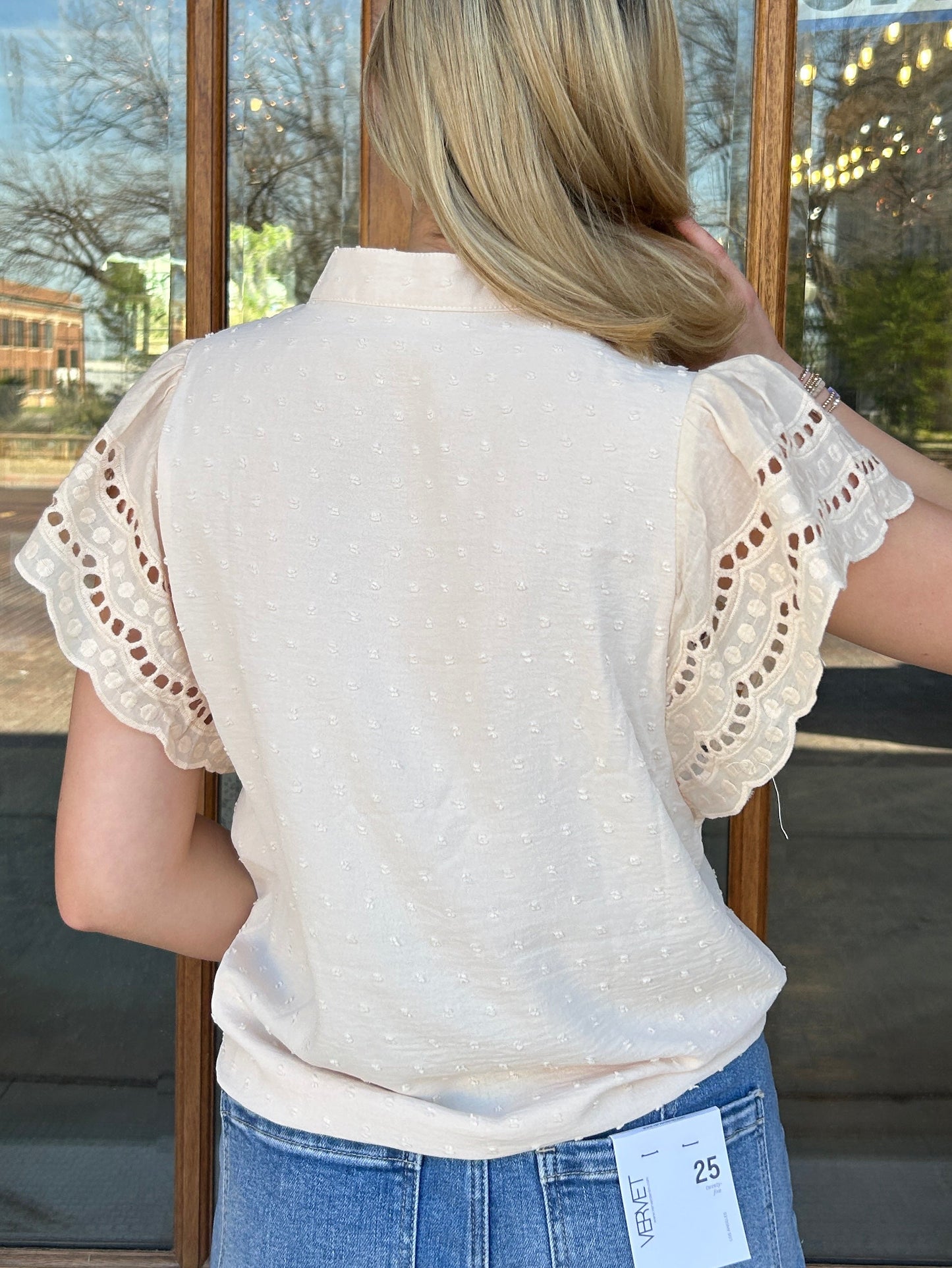 Blouse - Apricot Ruffle Sleeve V-Neck