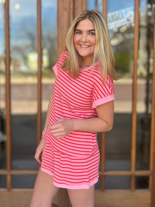 Set - Dark Pink Stripe Short