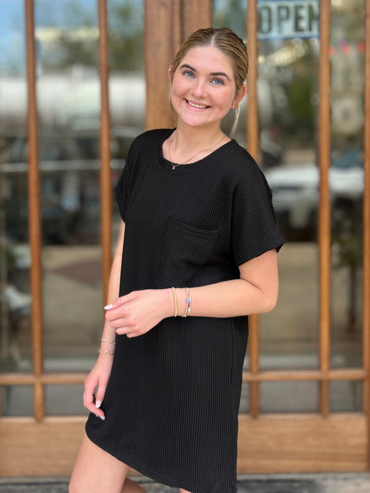Black Ribbed T-Shirt Dress