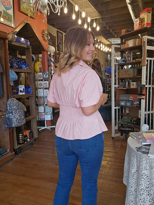 Blouse - Pink Seaside Pleated