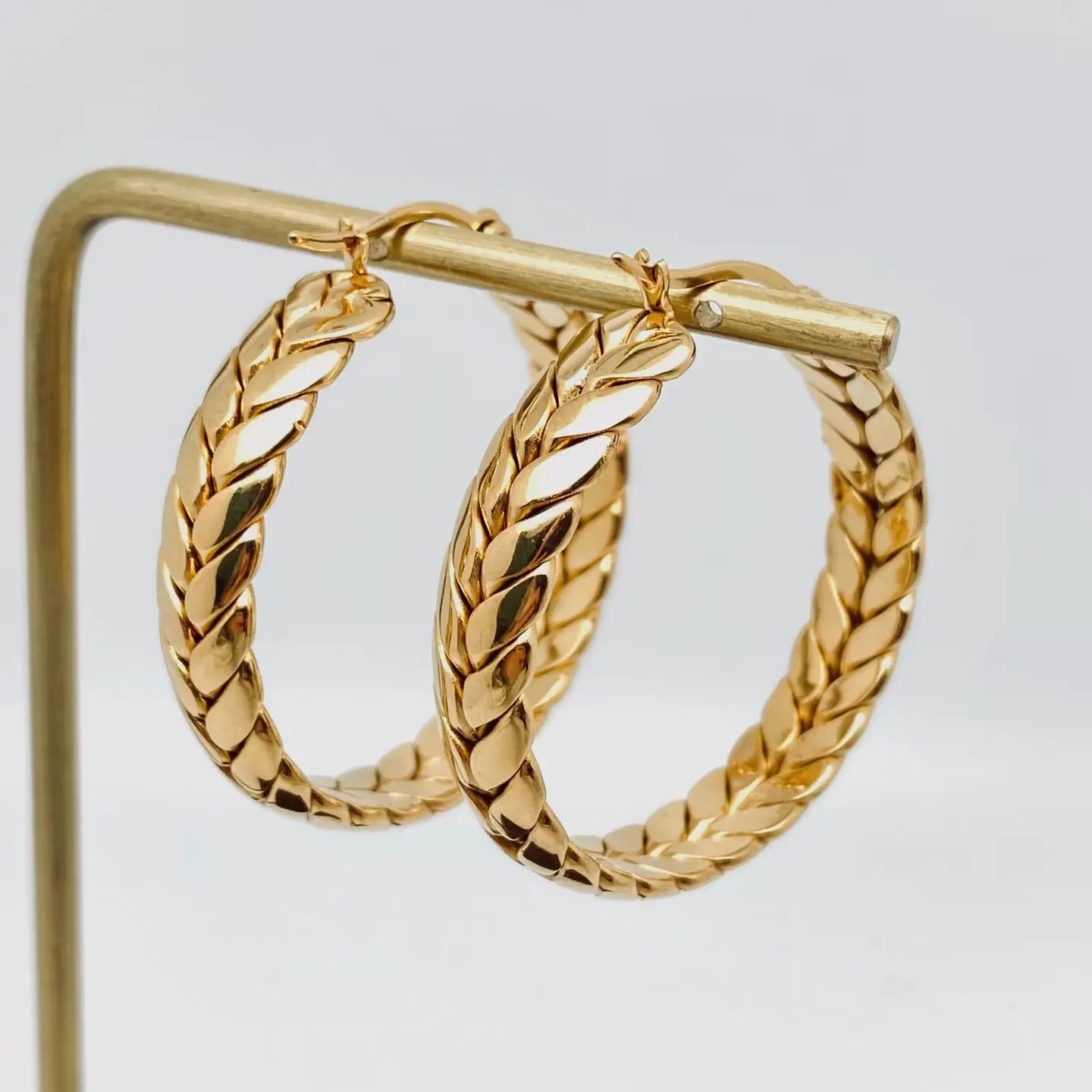Earrings | Wheat Shaped Stainless Steel Hoop Earrings