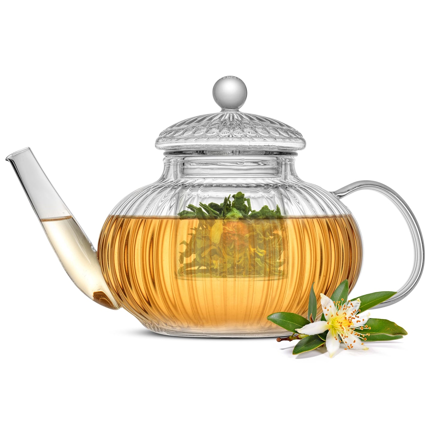 Kitchen | Traditional Fluted Glass Teapot W/Tea Infuser