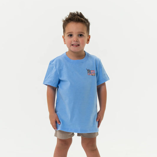 Boys | Burlebo Tee Youth  Periwinkle Blue With Flag