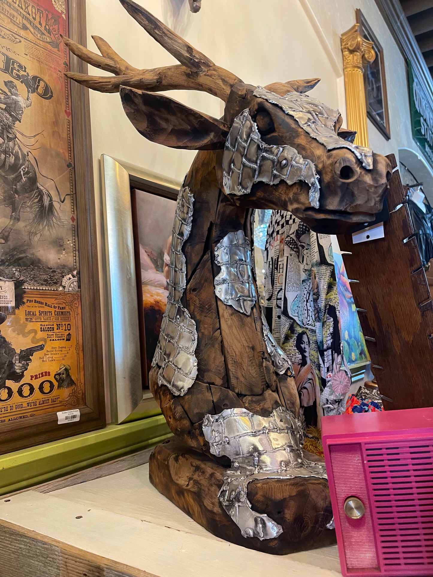 Collectibles | Sculpture Custom Teak & Metal Deer