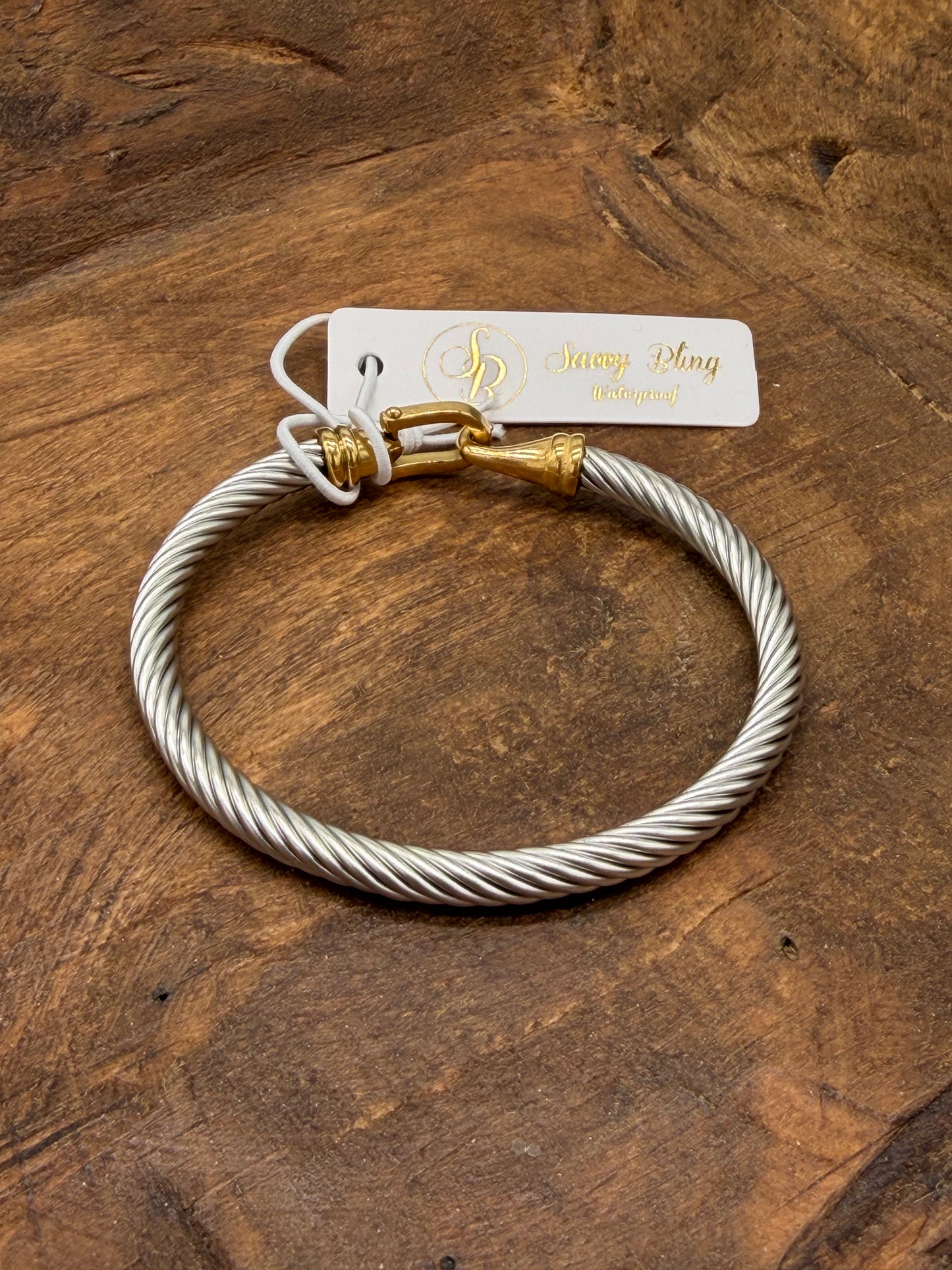 Jewelry | Bracelet Hinge Cable Bangle Silver with Gold Accents
