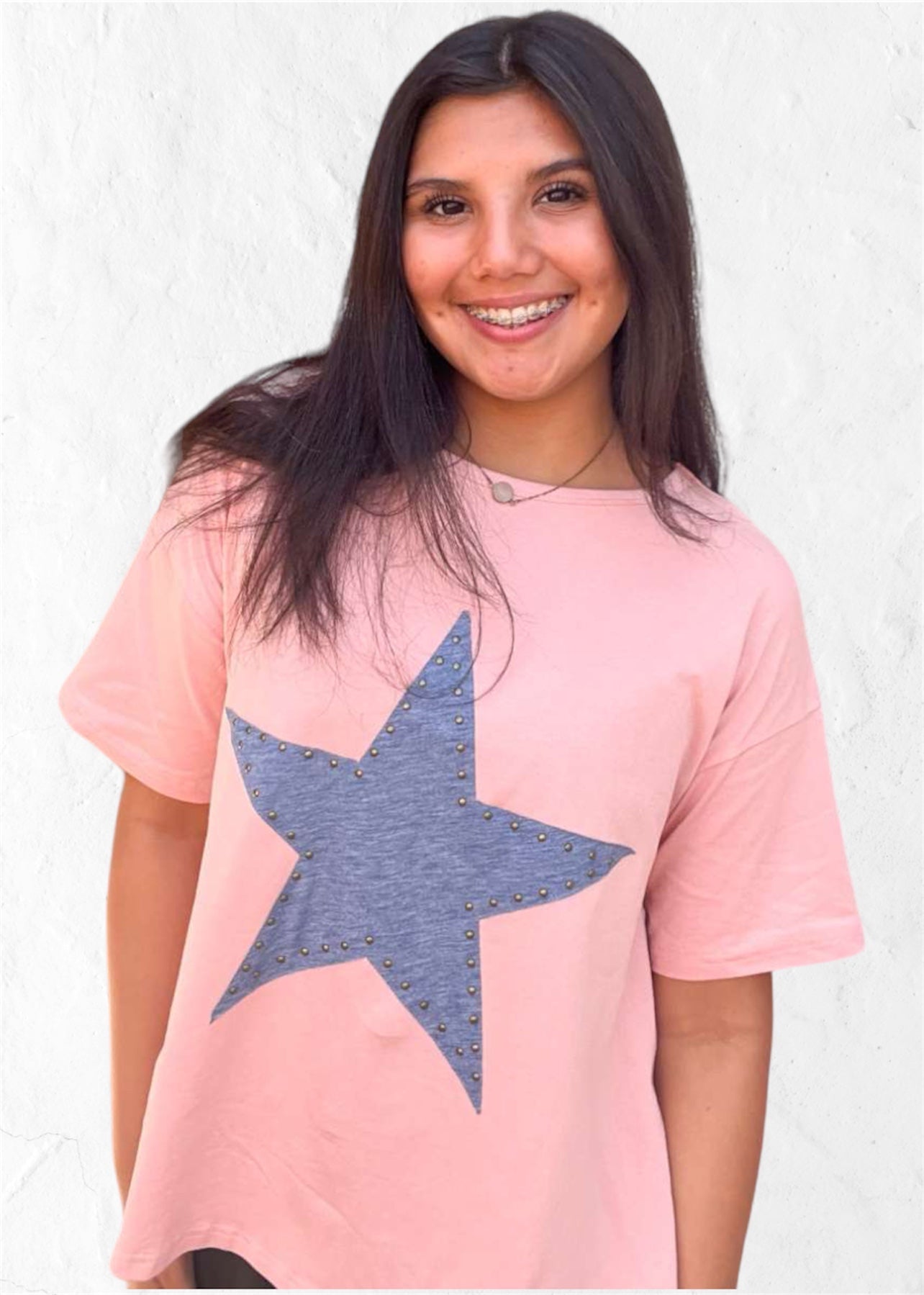 Top | Apricot Pink Star Patch Oversized Tee