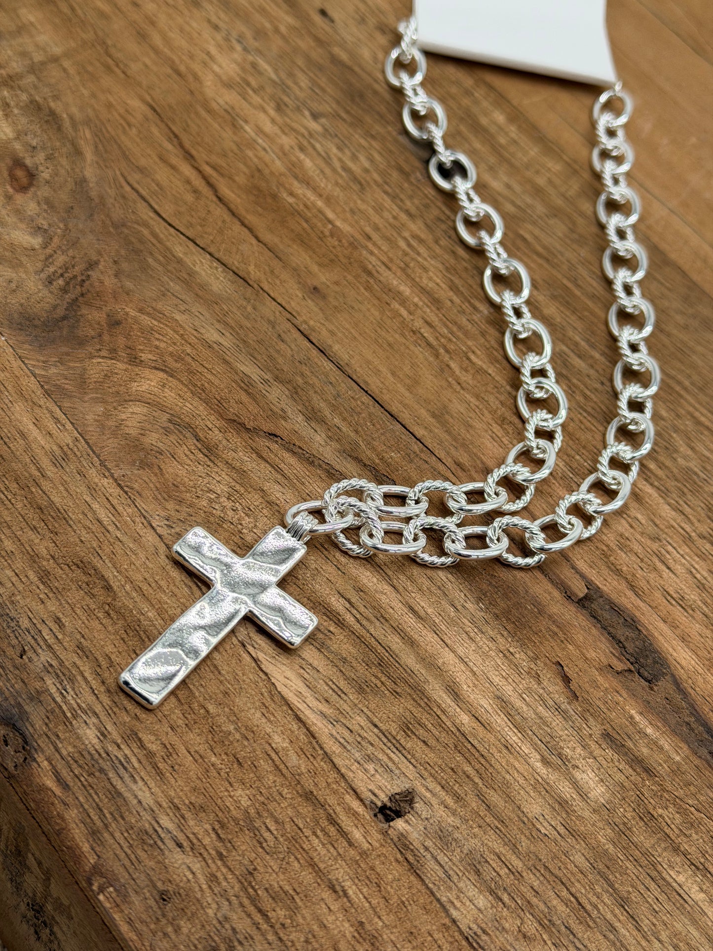 Jewelry | Necklace Hammered Metal Cross Chunky Textured Chain