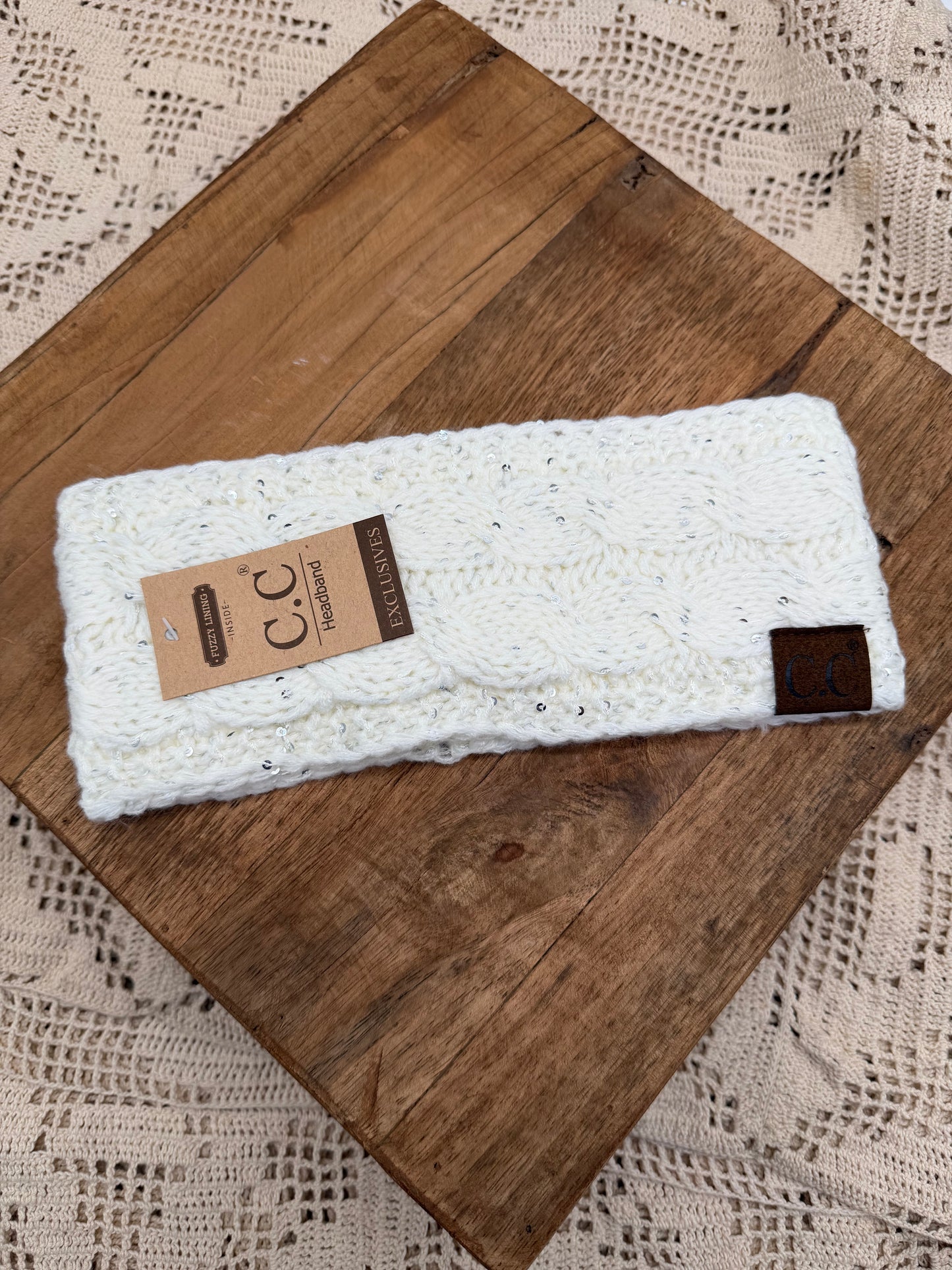 Accessories | C.C Sequin Head Wrap Ivory/Silver