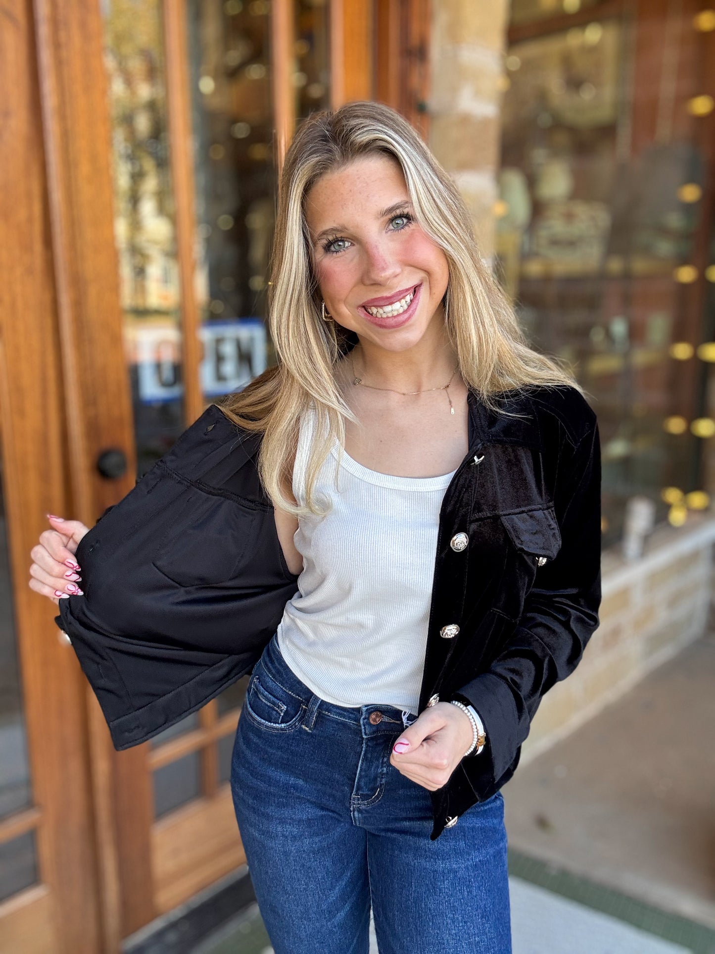 Black Velvet Jacket Button Up