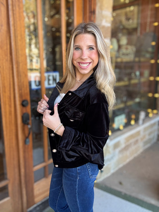 Black Velvet Jacket Button Up