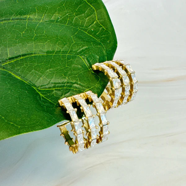 Earrings | Lined Diamond Huggie Hoop Earrings