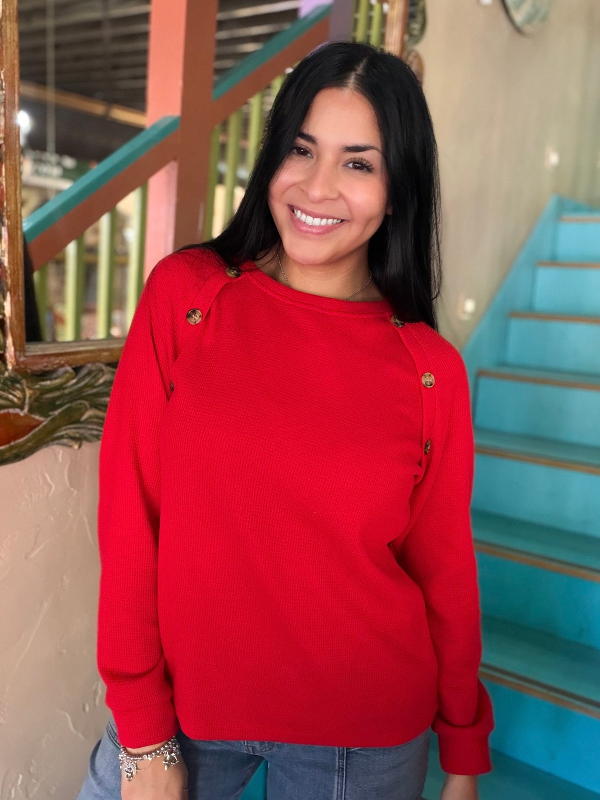 Sweater - Red Waffle Knit