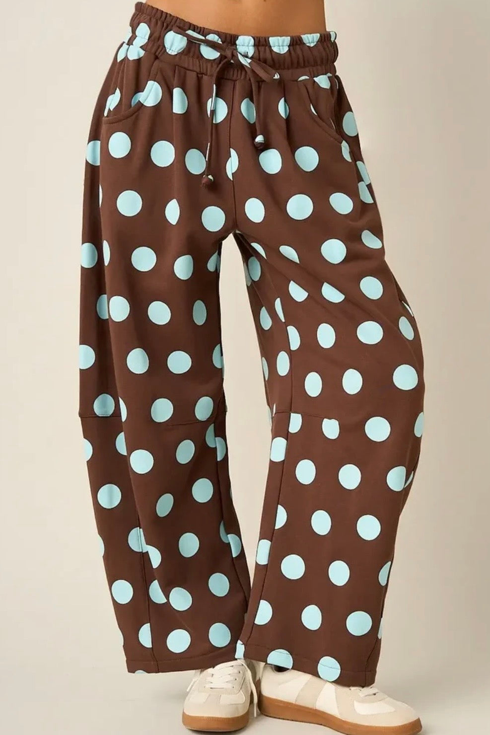 Barrel Sweatpants - Brown & Blue Polka Dot