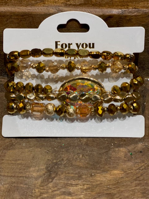 Jewelry | Crystal Beaded Stacked Bracelets - Gold