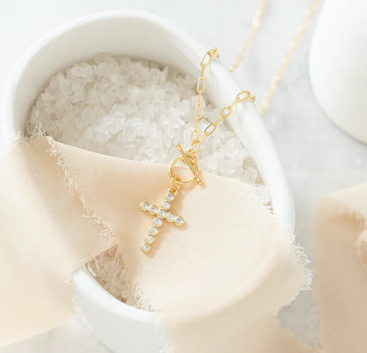 Necklace | Delicate Link Chain Pave Toggle Pendant Necklace
