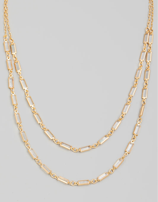 Jewelry | Necklace Rectangle Rhinestone Layered Chain