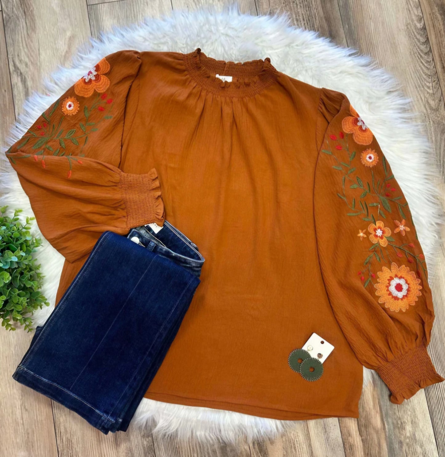 Tops | Plus Size Blouse Textured Airflow Embroidery Long Sleeve